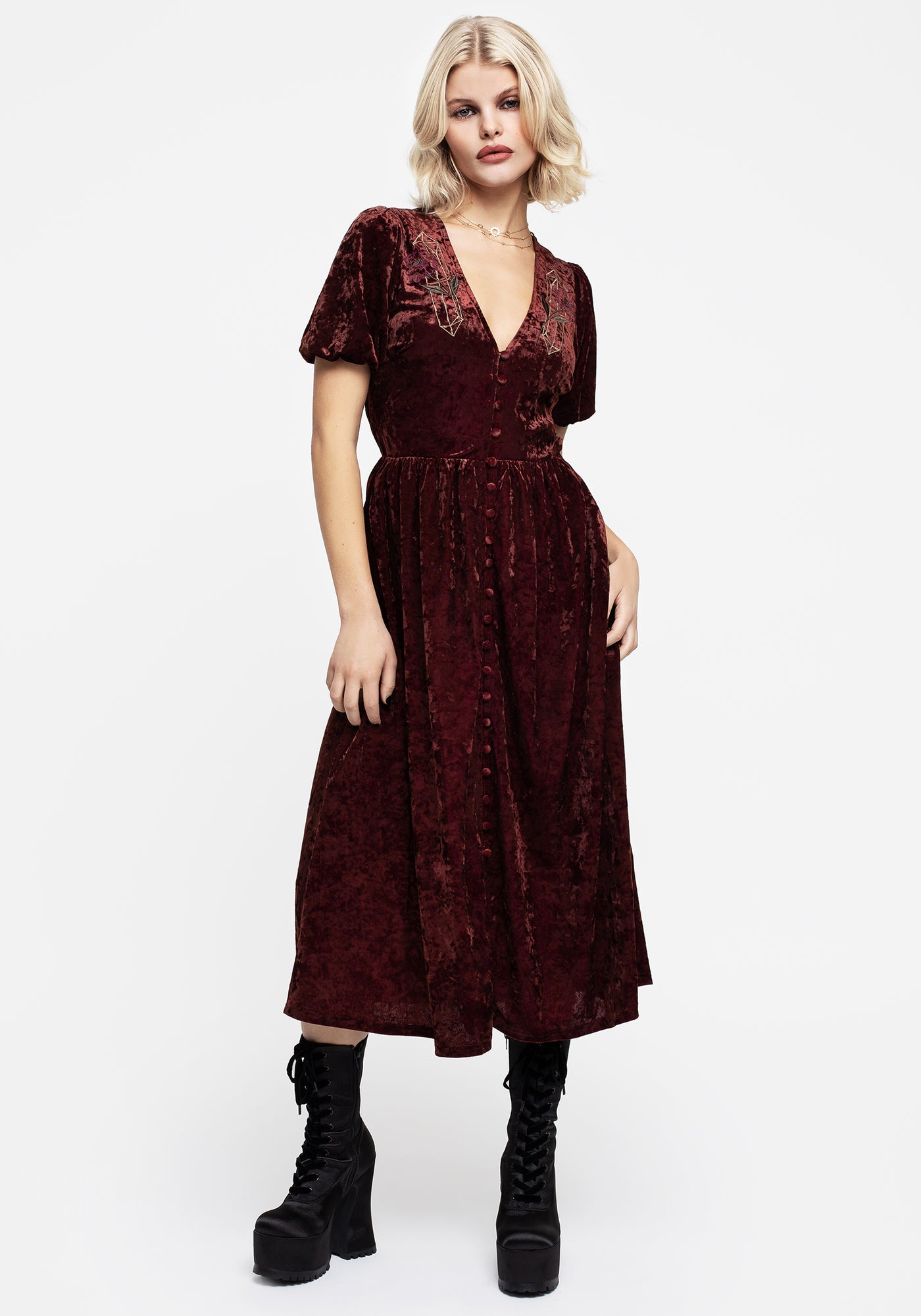 Essence Crushed Velour Button Up Midi Dress | Disturbia Essence Crushed Velour Button Up Midi Dress | Disturbia
