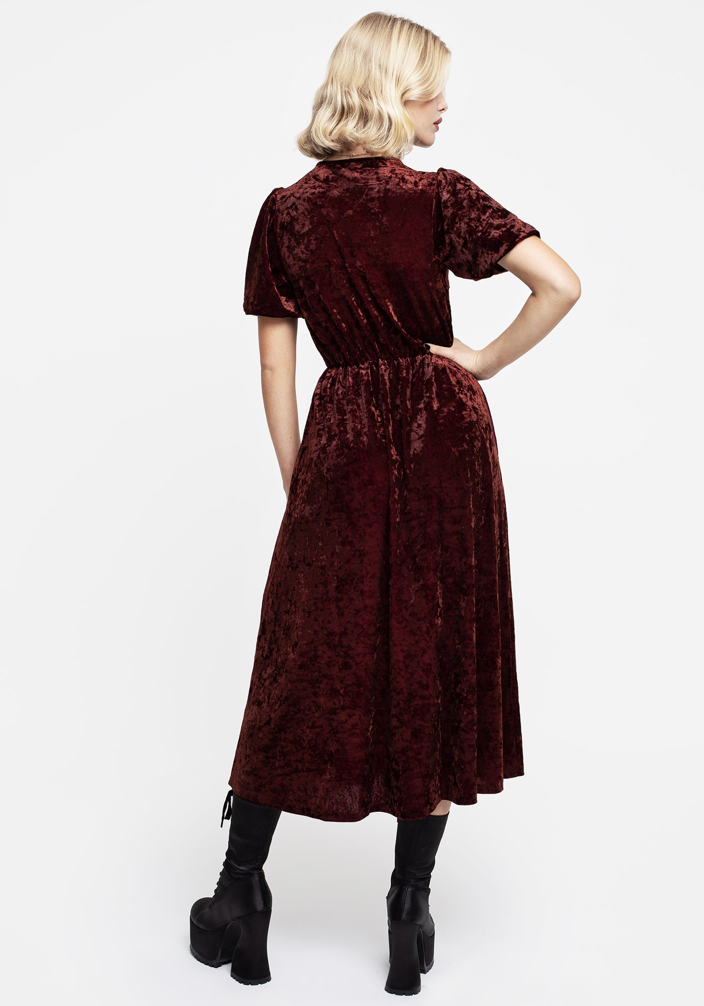 Essence Crushed Velour Button Up Midi Dress | Disturbia