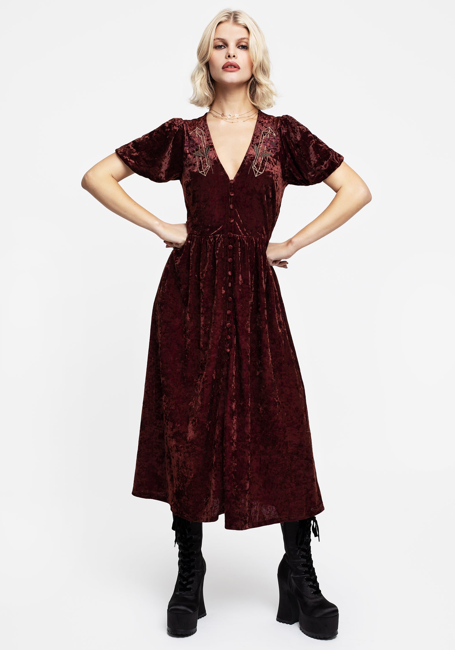 Essence Crushed Velour Button Up Midi Dress | Disturbia - Shop