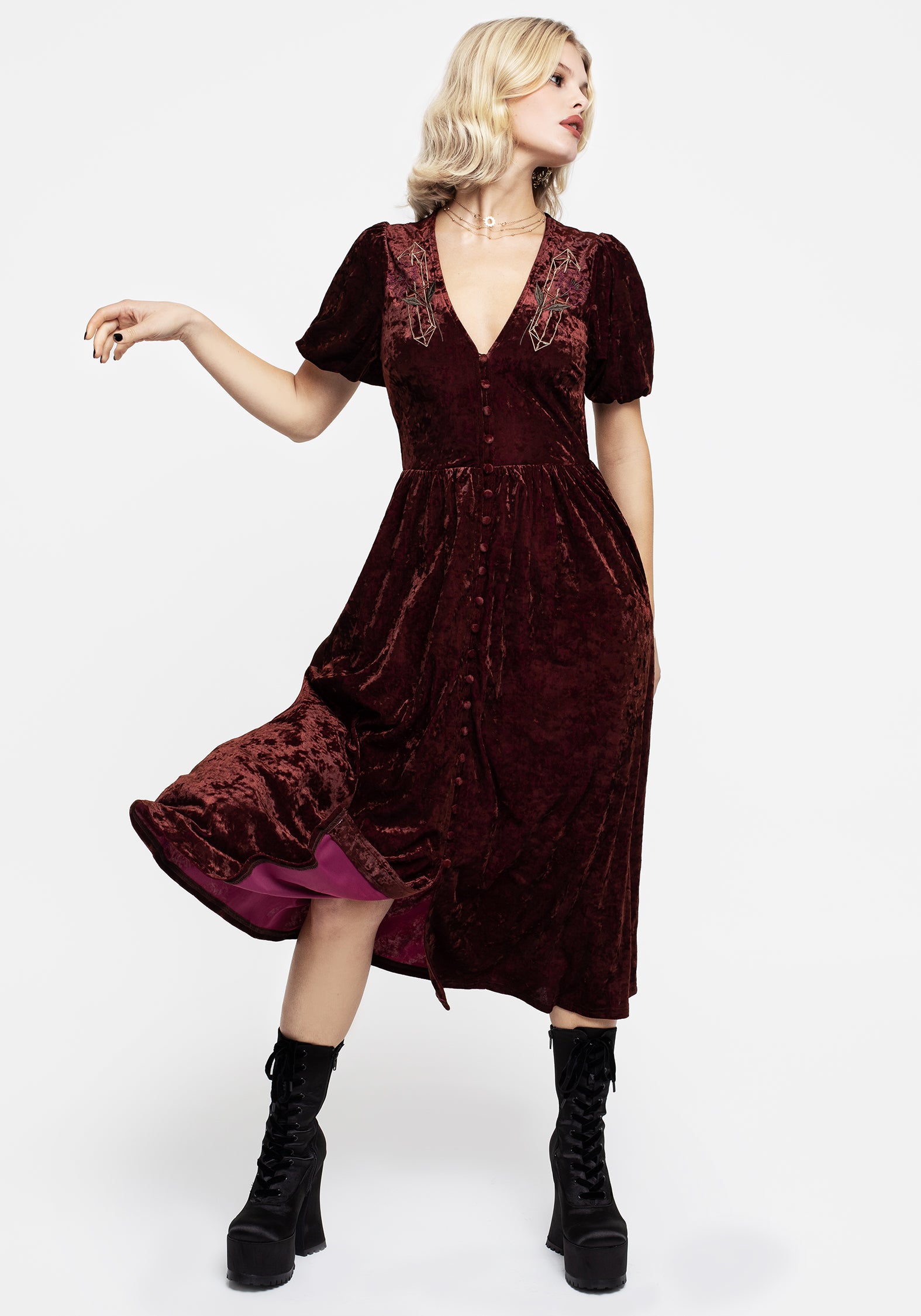 Essence Crushed Velour Button Up Midi Dress | Disturbia - Shop
