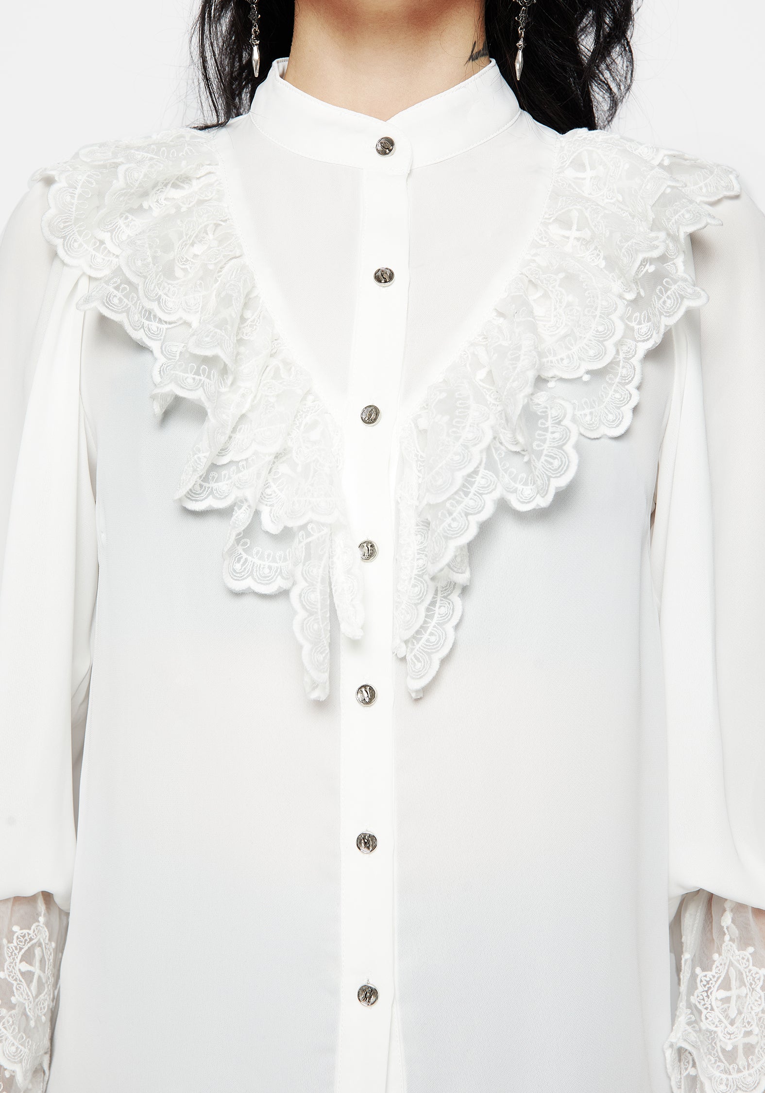Constance Lace Frill Button Up Blouse Top | Disturbia - Shop