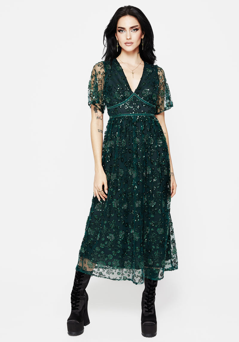 Glimmer Embroidered Sequin Lace Angel Sleeve Midaxi Dress | Disturbia - Shop Women's Gothic, Alternative & Dark Romantic Fashion, Accessories & Homeware Glimmer Embroidered Sequin Lace Angel Sleeve Midaxi Dress | Disturbia - Shop Women's Gothic, Alternative & Dark Romantic Fashion, Accessories & Homeware