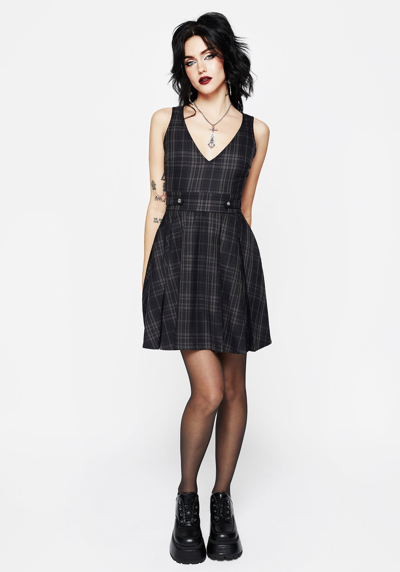 Reckless Check Mini Pinafore Dress | Disturbia