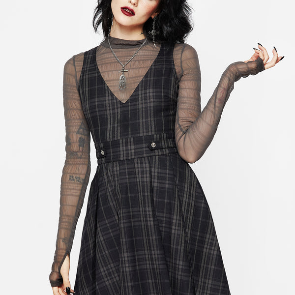 Fiona Grey Check Pinafore Dress Reckless Check Mini Pinafore Dress