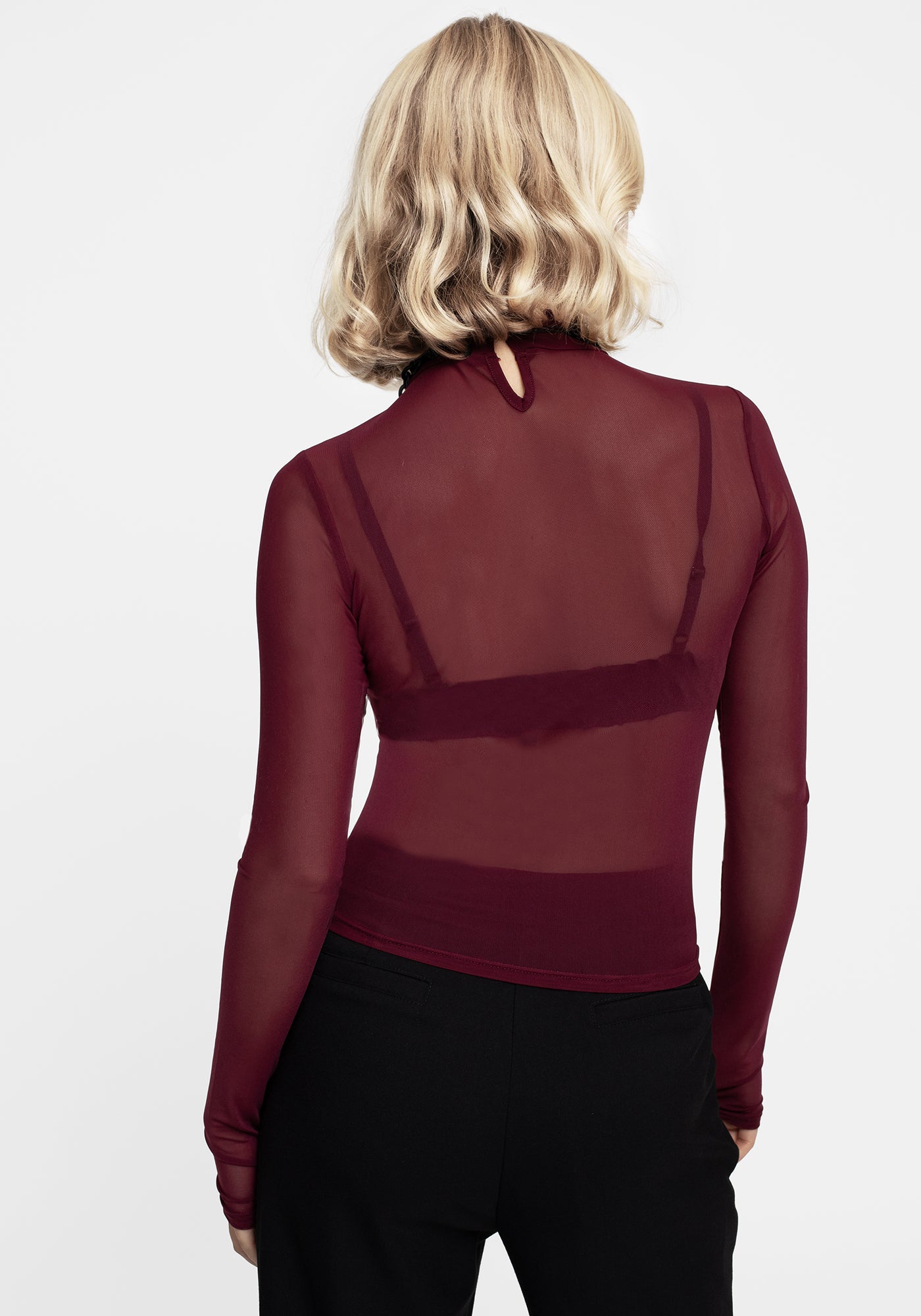 burgundy mesh top long sleeve