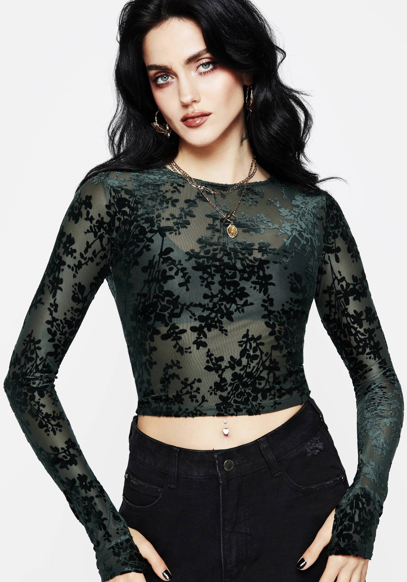 Avalon Floral Flocked Velour Boat Neck Top | Disturbia - Shop