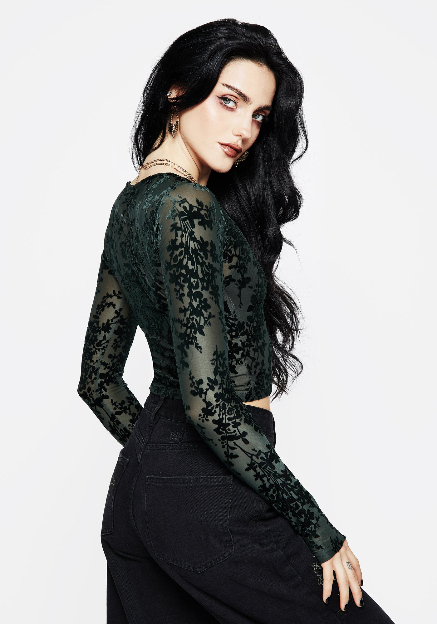 Avalon Floral Flocked Velour Boat Neck Top | Disturbia - Shop