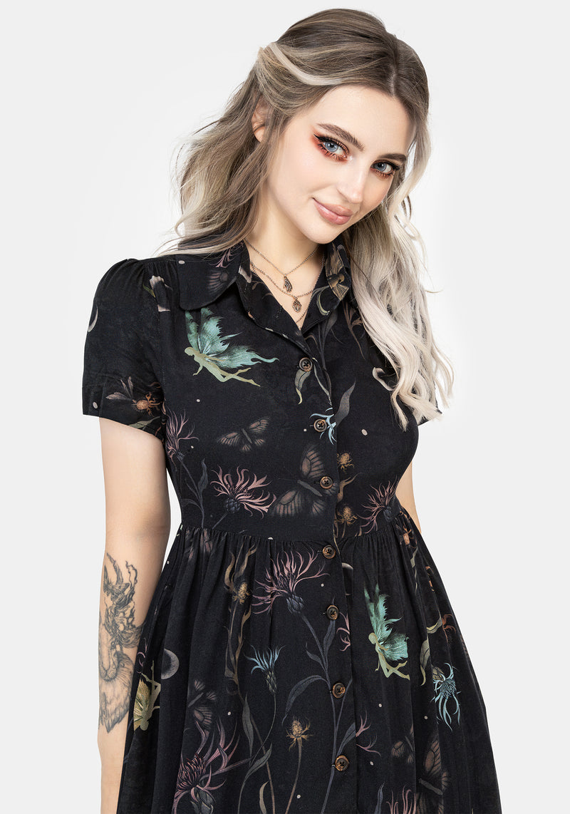 Rosanella Floral Print Midi Shirt Dress | Disturbia - Shop Women's Gothic, Alternative & Dark Romantic Fashion, Accessories & Homeware Rosanella Floral Print Midi Shirt Dress | Disturbia - Shop Women's Gothic, Alternative & Dark Romantic Fashion, Accessories & Homeware