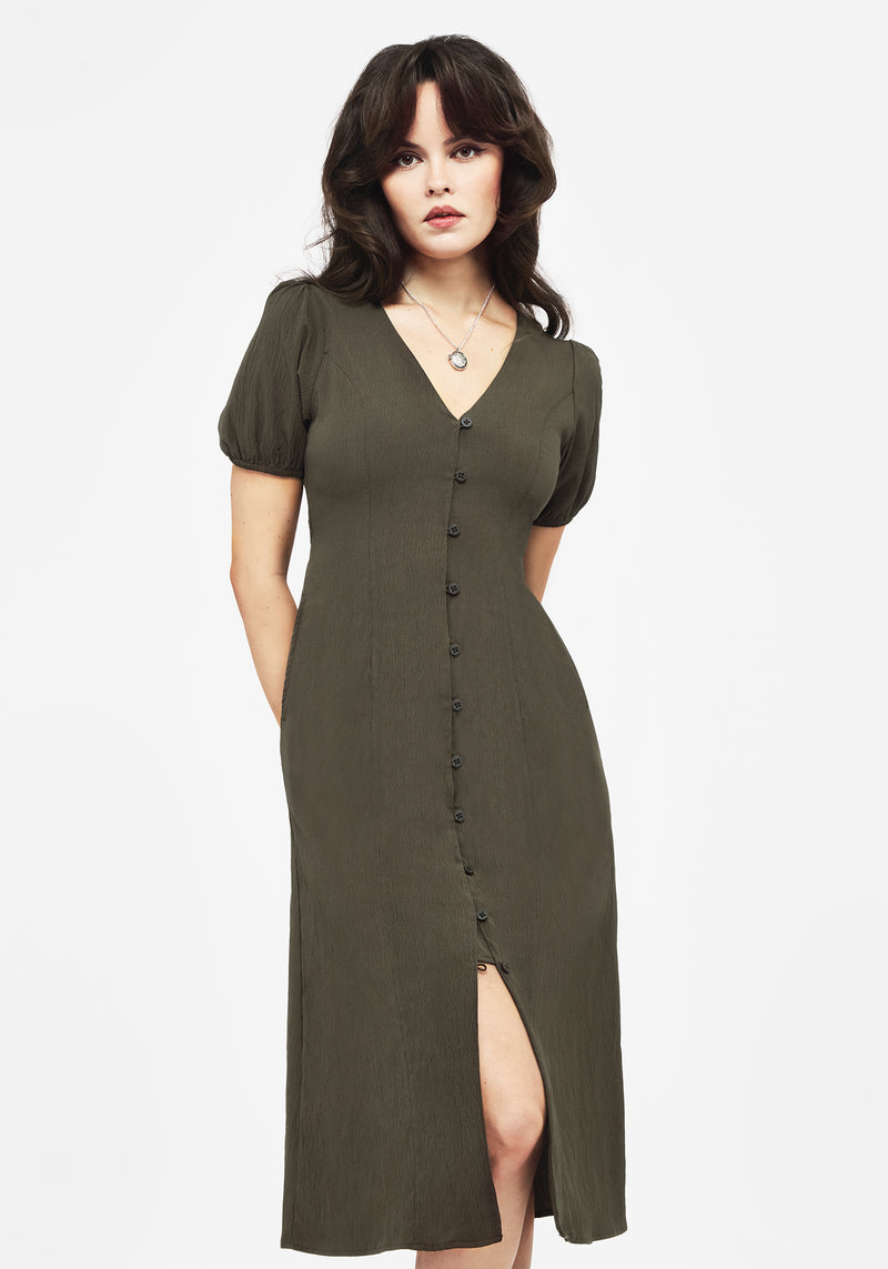 Rosette Button Up Midi Dress | Disturbia - Shop Women's Gothic, Alternative & Dark Romantic Fashion, Accessories & Homeware Rosette Button Up Midi Dress | Disturbia - Shop Women's Gothic, Alternative & Dark Romantic Fashion, Accessories & Homeware