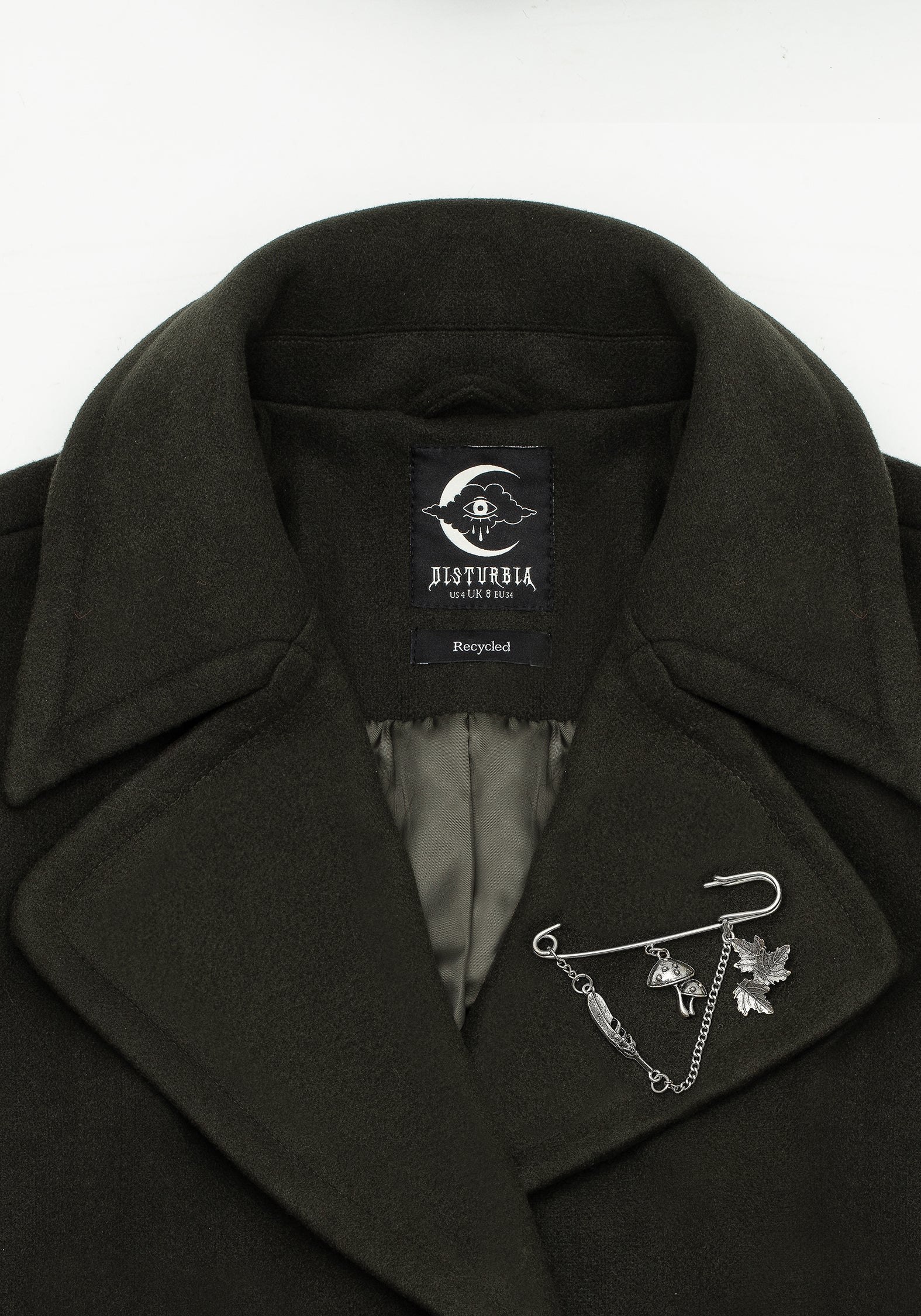 Meltdown Oversized Coat with Brooch - Green | Disturbia - Shop