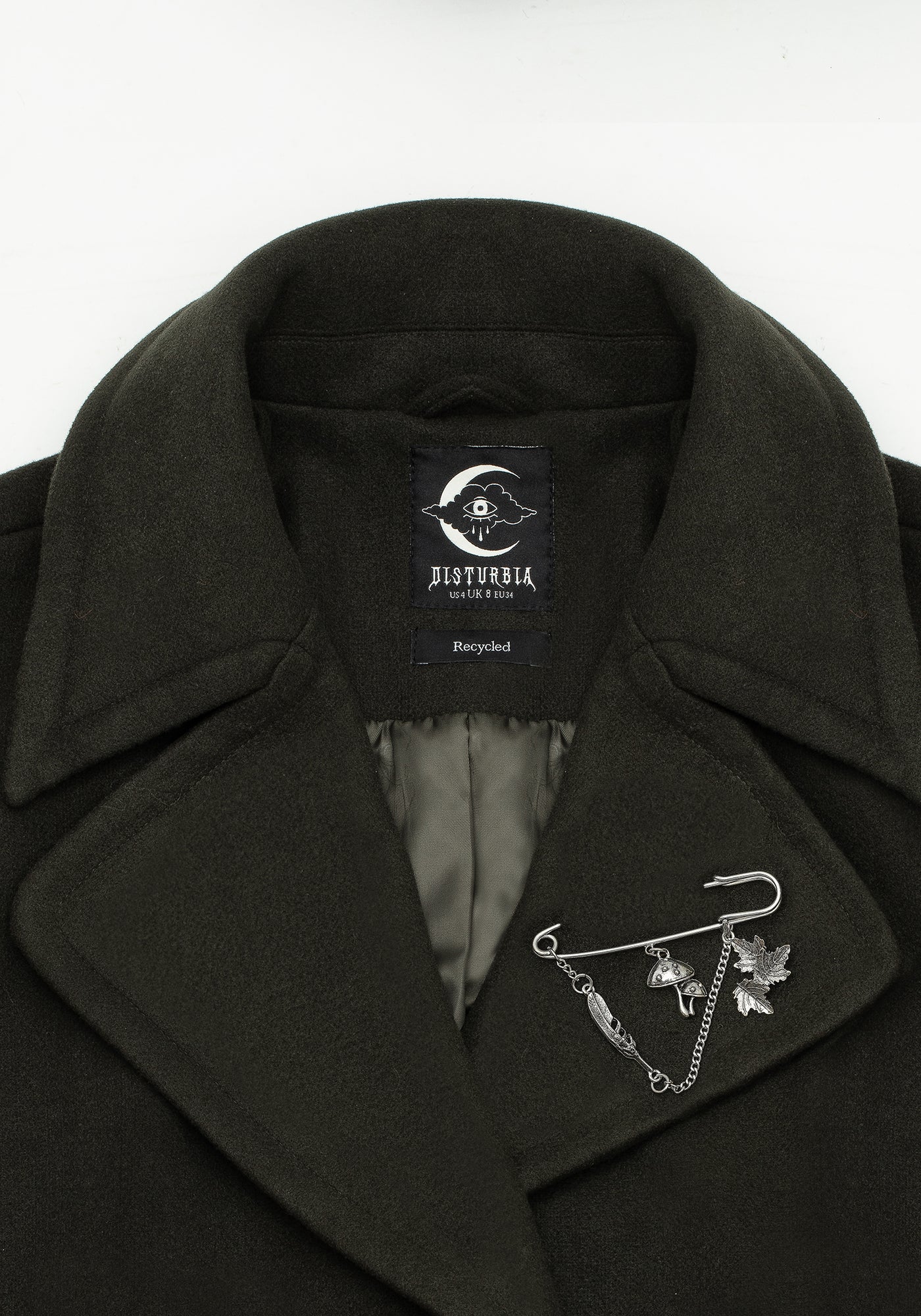 Meltdown Oversized Coat with Brooch - Green | Disturbia - Shop