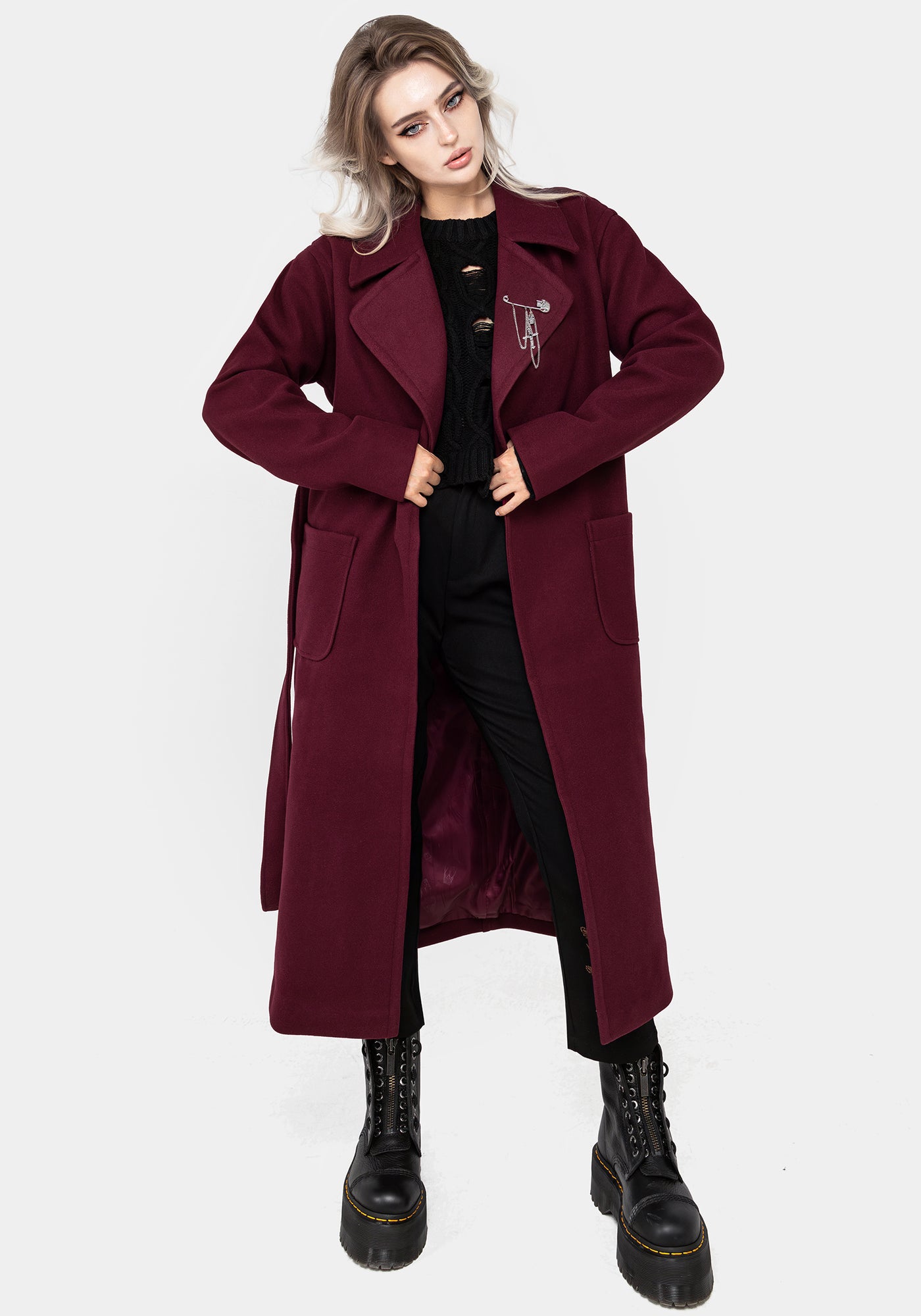 Meltdown Oversized Coat with Brooch - Red | Disturbia - Shop