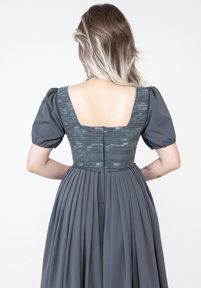 Slain Puff Sleeve Corset Midi Dress | Disturbia - Shop Women's Gothic, Alternative & Dark Romantic Fashion, Accessories & Homeware Slain Puff Sleeve Corset Midi Dress | Disturbia - Shop Women's Gothic, Alternative & Dark Romantic Fashion, Accessories & Homeware