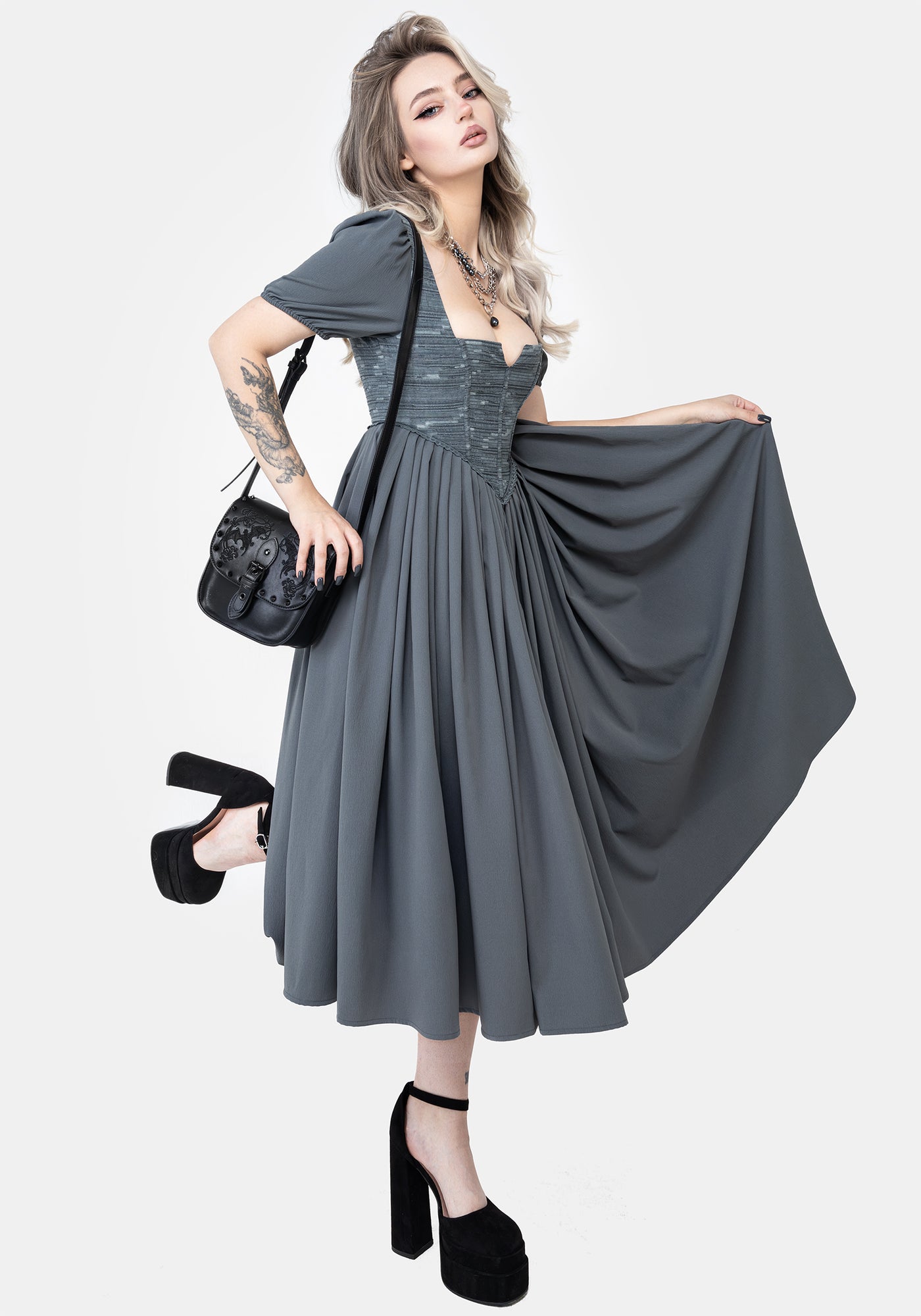 slain puff sleeve corset midi dress Slain Puff Sleeve Corset Midi Dress | Disturbia