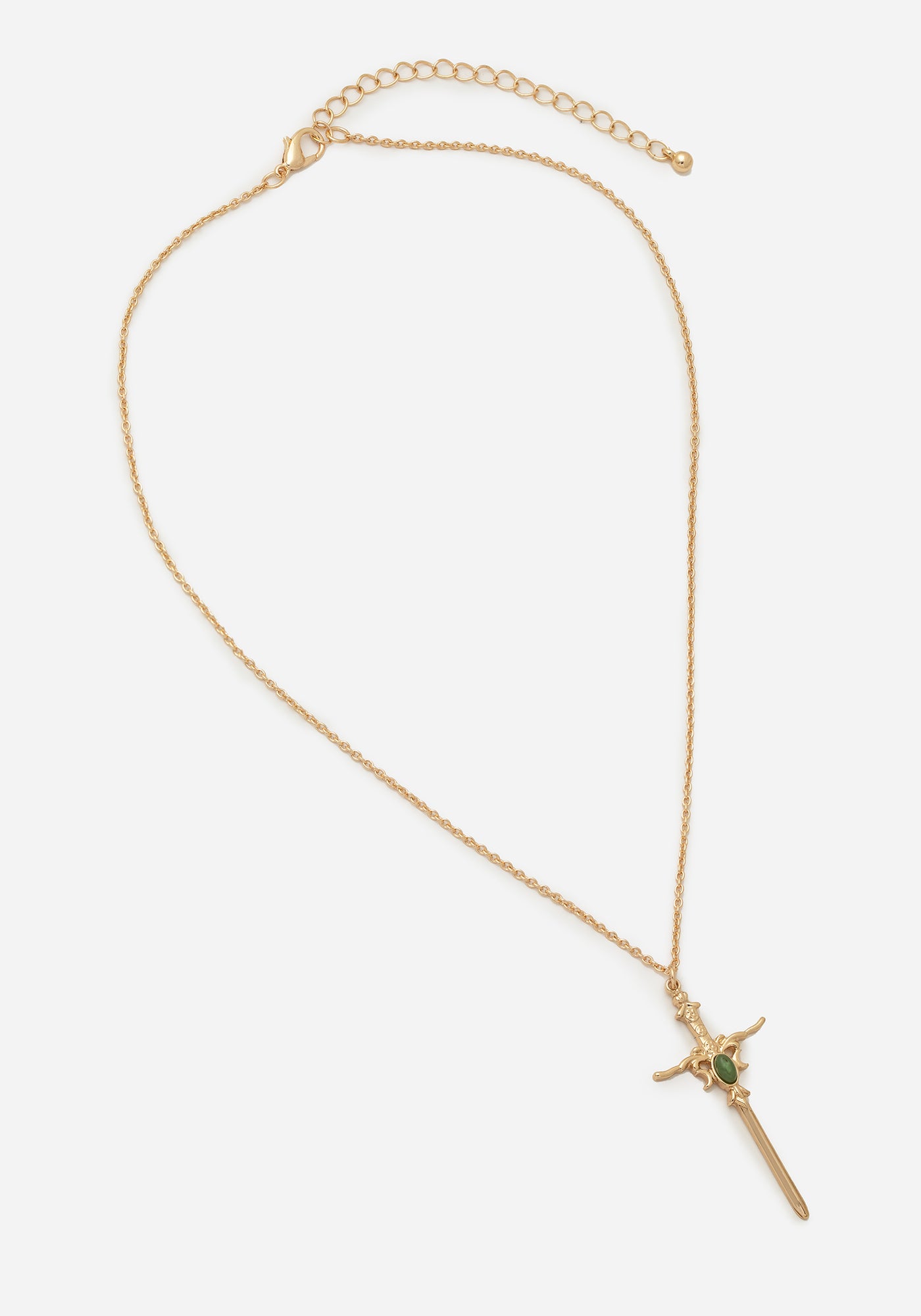 Galatine Green Stone Sword Necklace - Gold | Disturbia - Shop