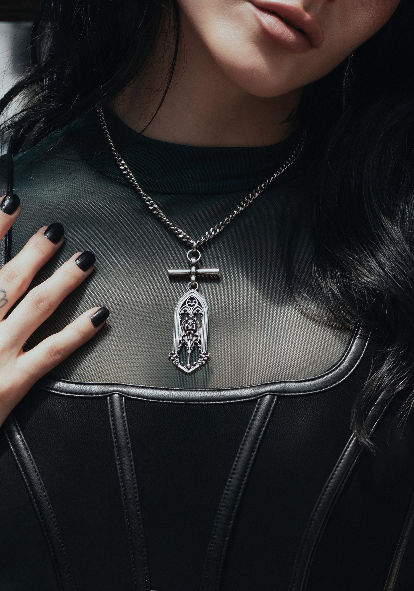 Gothic Snake & Opal Heart Necklace Set - Stainless Steel Pendant On Waxed Cotton Cord, Punk Emo Accessory