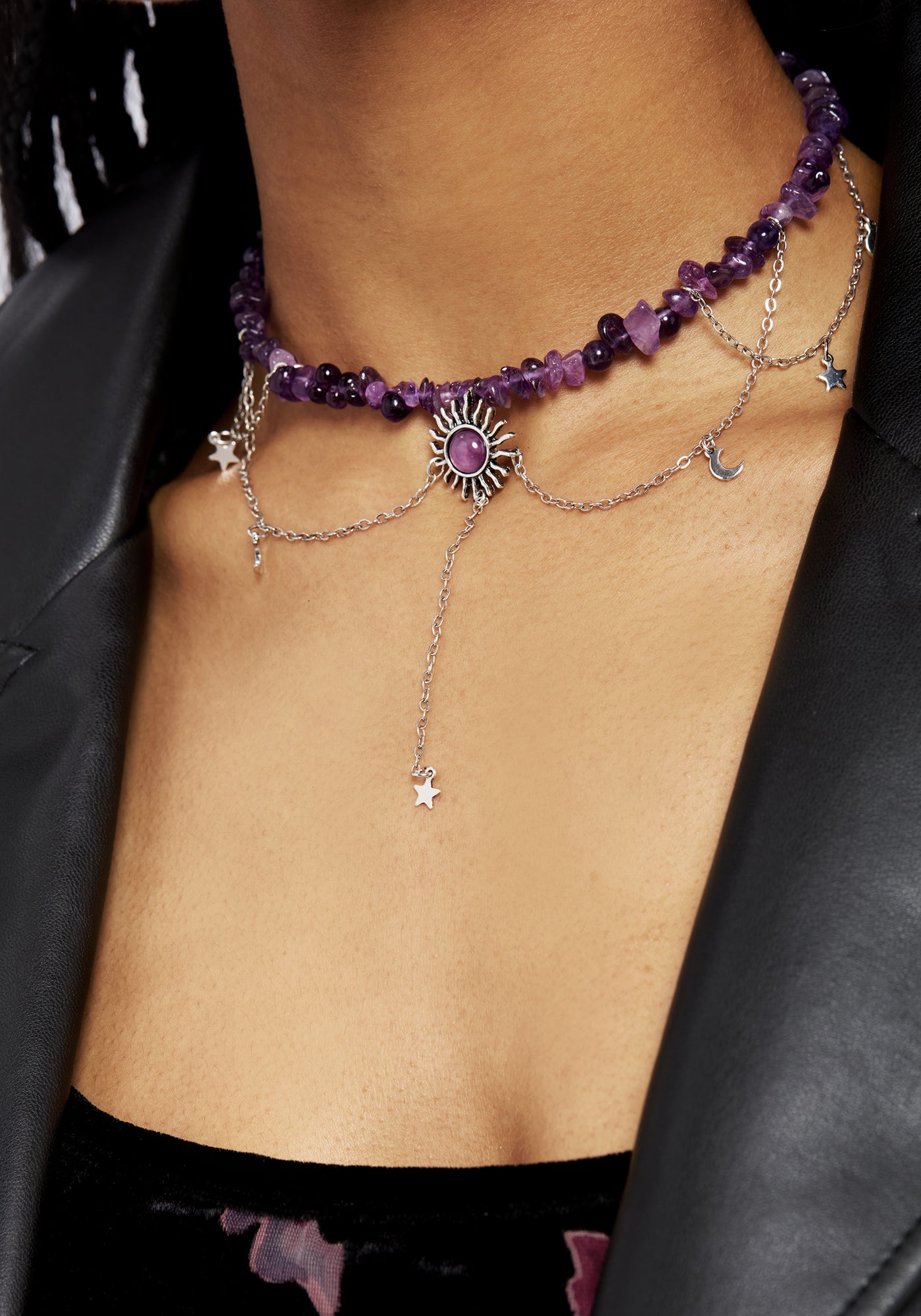 Aurora Gem Choker Necklace Purple
