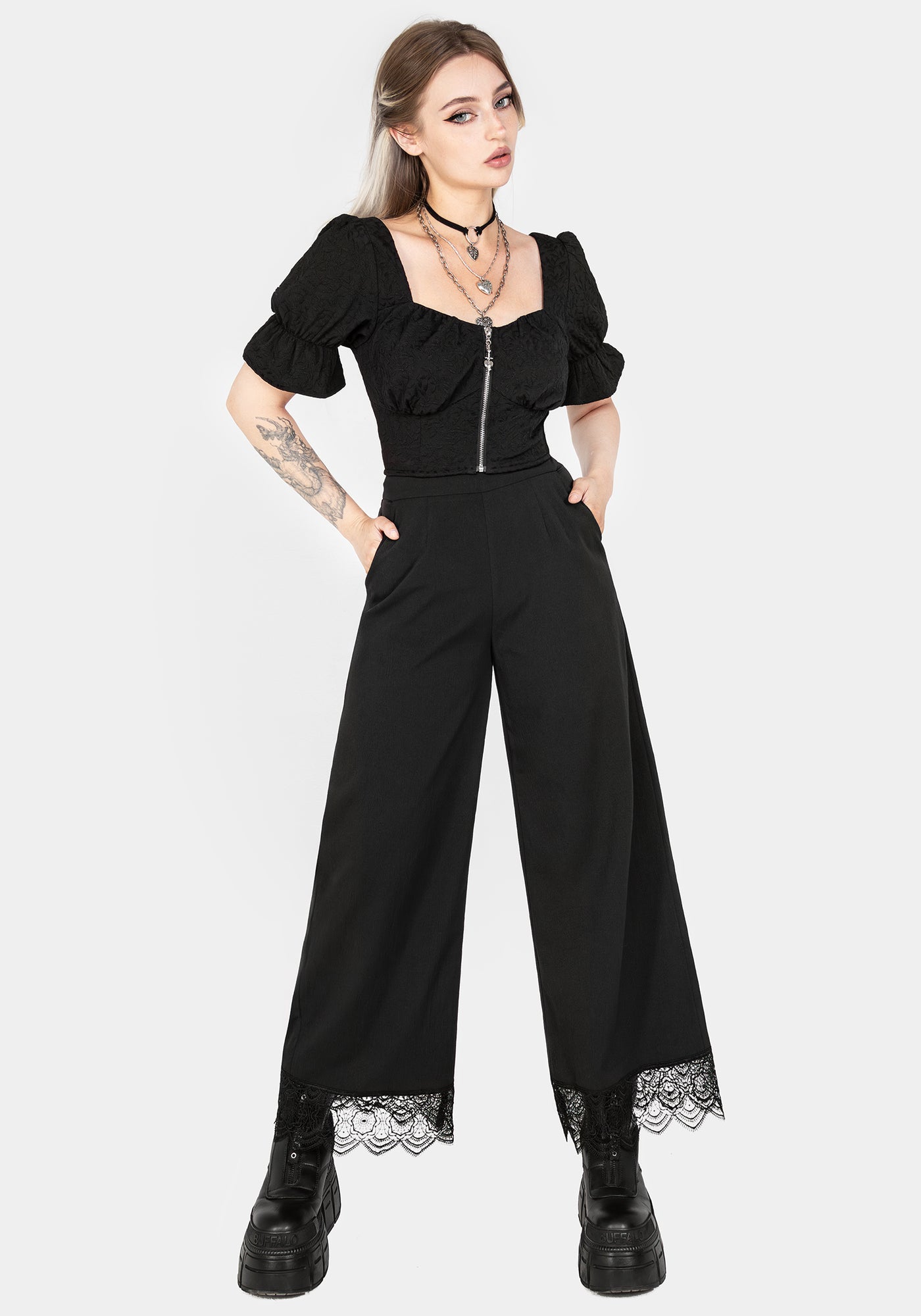 Araneo Lace Hem Wide Leg Trousers | Disturbia - Shop Women's