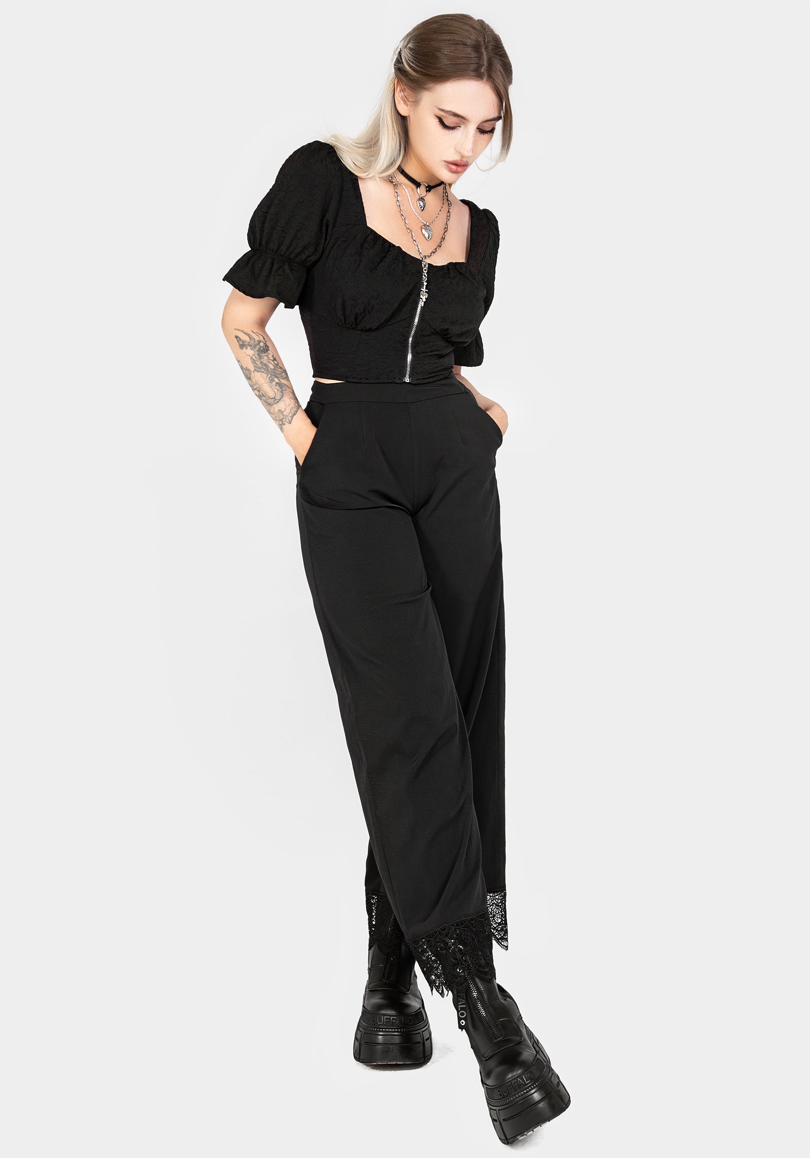 Araneo Lace Hem Wide Leg Trousers | Disturbia - Shop Women's