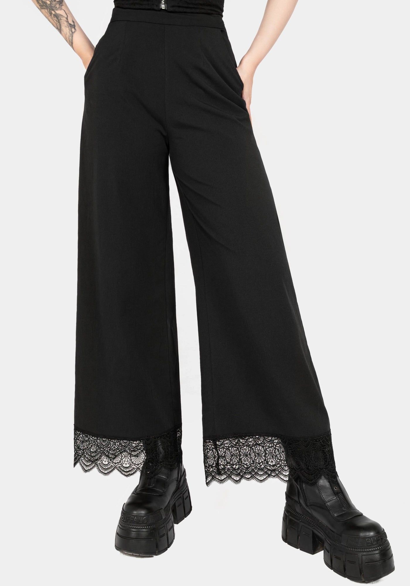 Araneo Lace Hem Wide Leg Trousers | Disturbia - Shop Women's