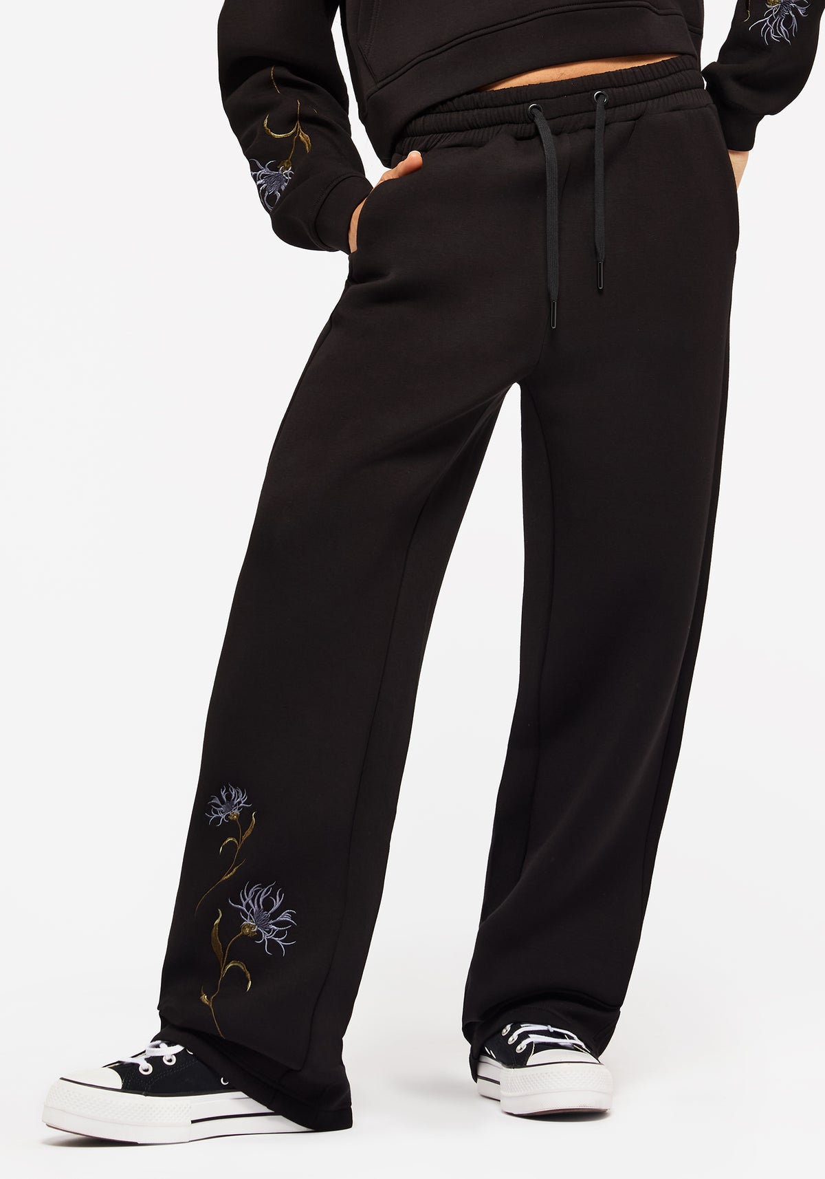 Rosanella Floral Embroidered Wide Leg Sweatpants