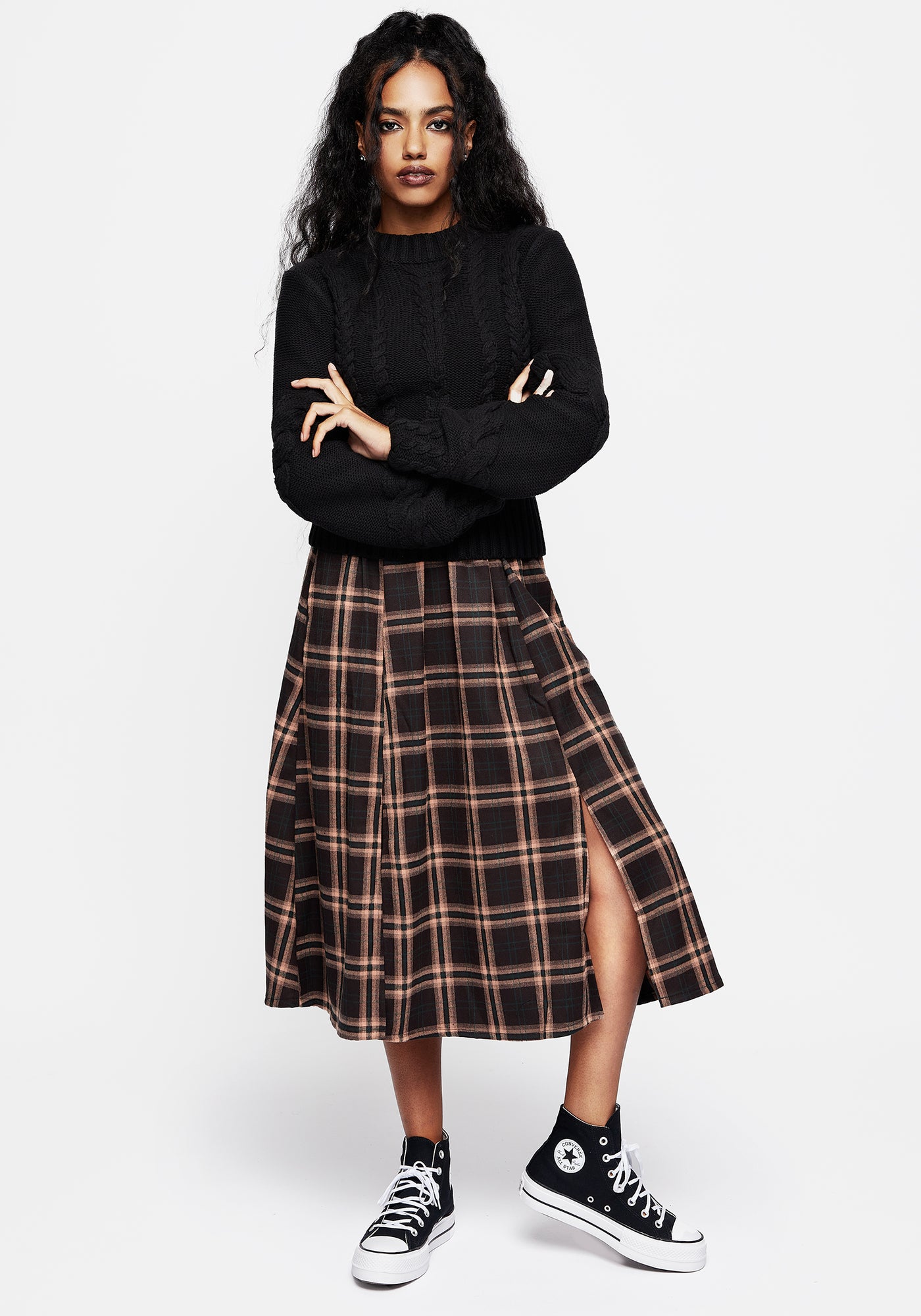 Ambrose Check Midi Skirt | Disturbia - Shop Women's Gothic