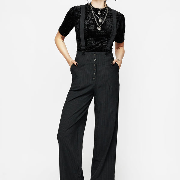 Tilda High Waist Wide Leg Pinstripe Suspender Trousers Disturbia
