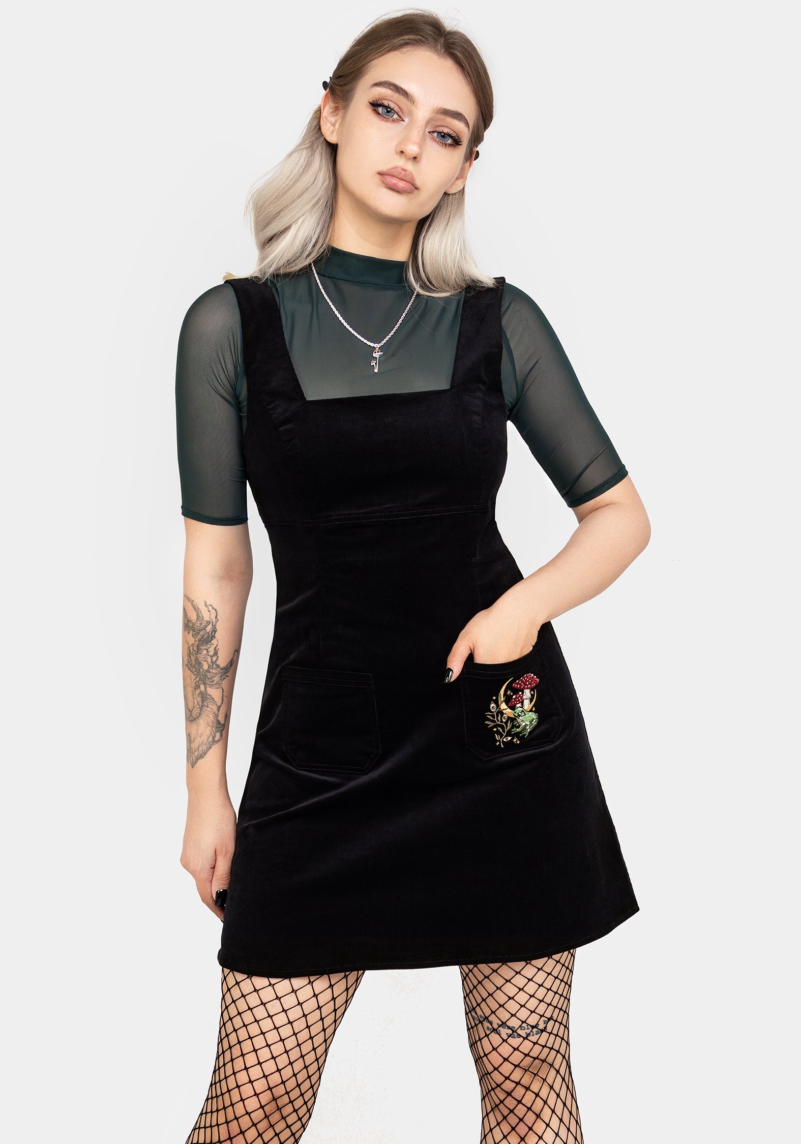 Swamplife Embroidered Cord Mini Pinafore Dress | Disturbia - Shop