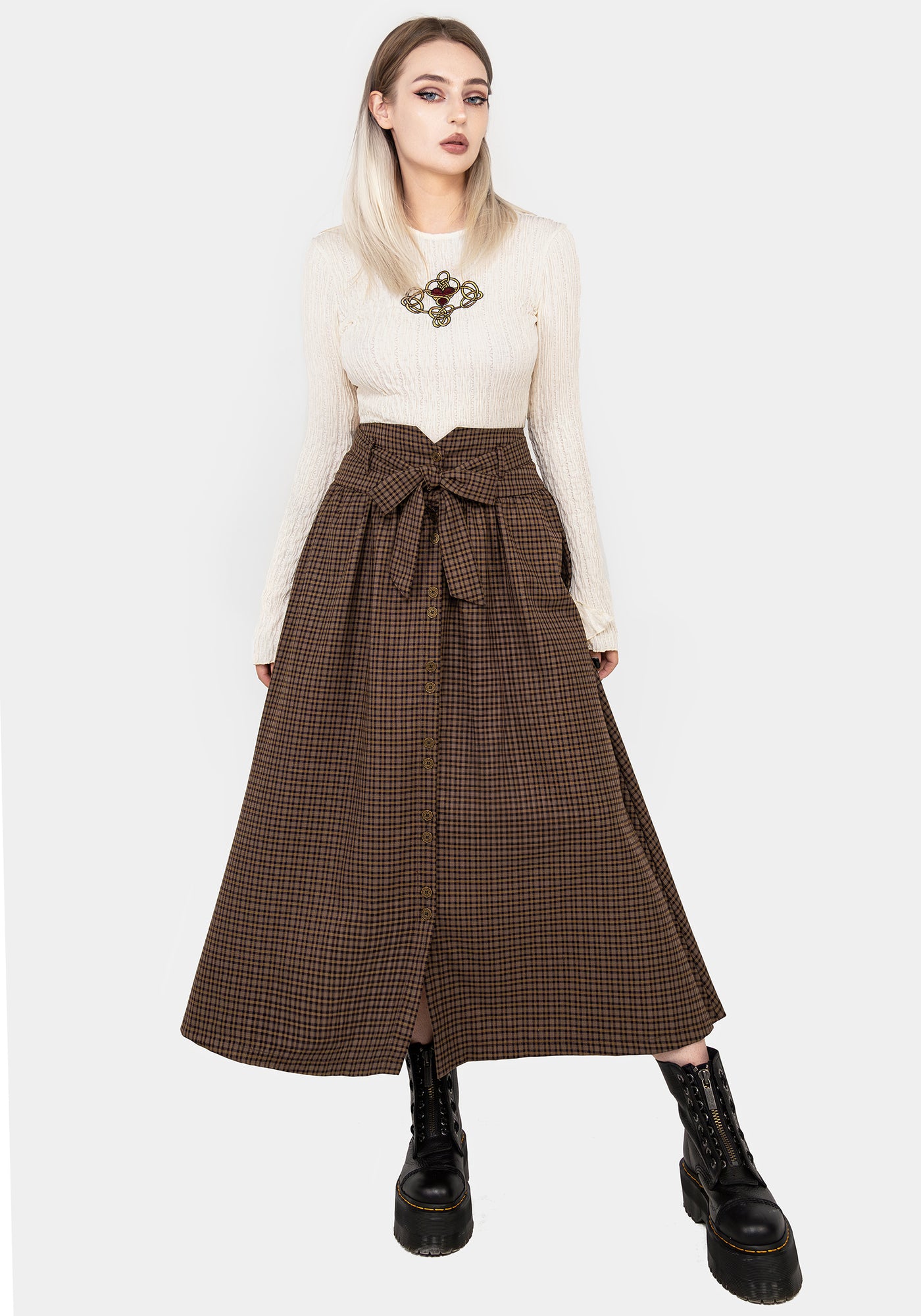 Sweetspire Check Tie Waist Midaxi Skirt | Disturbia - Shop