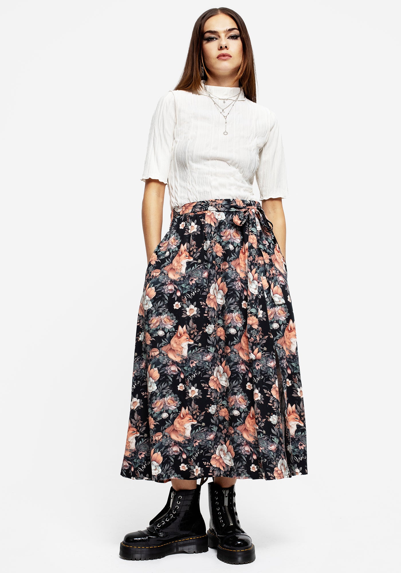 Reynard Fox Floral Print Midi Skirt | Disturbia - Shop Women's