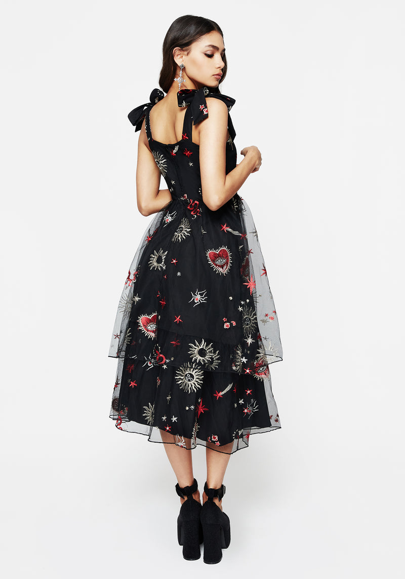 Bloodlust Embroidered Corset Midi Dress | Disturbia - Shop Women's Gothic, Alternative & Dark Romantic Fashion, Accessories & Homeware Bloodlust Embroidered Corset Midi Dress | Disturbia - Shop Women's Gothic, Alternative & Dark Romantic Fashion, Accessories & Homeware