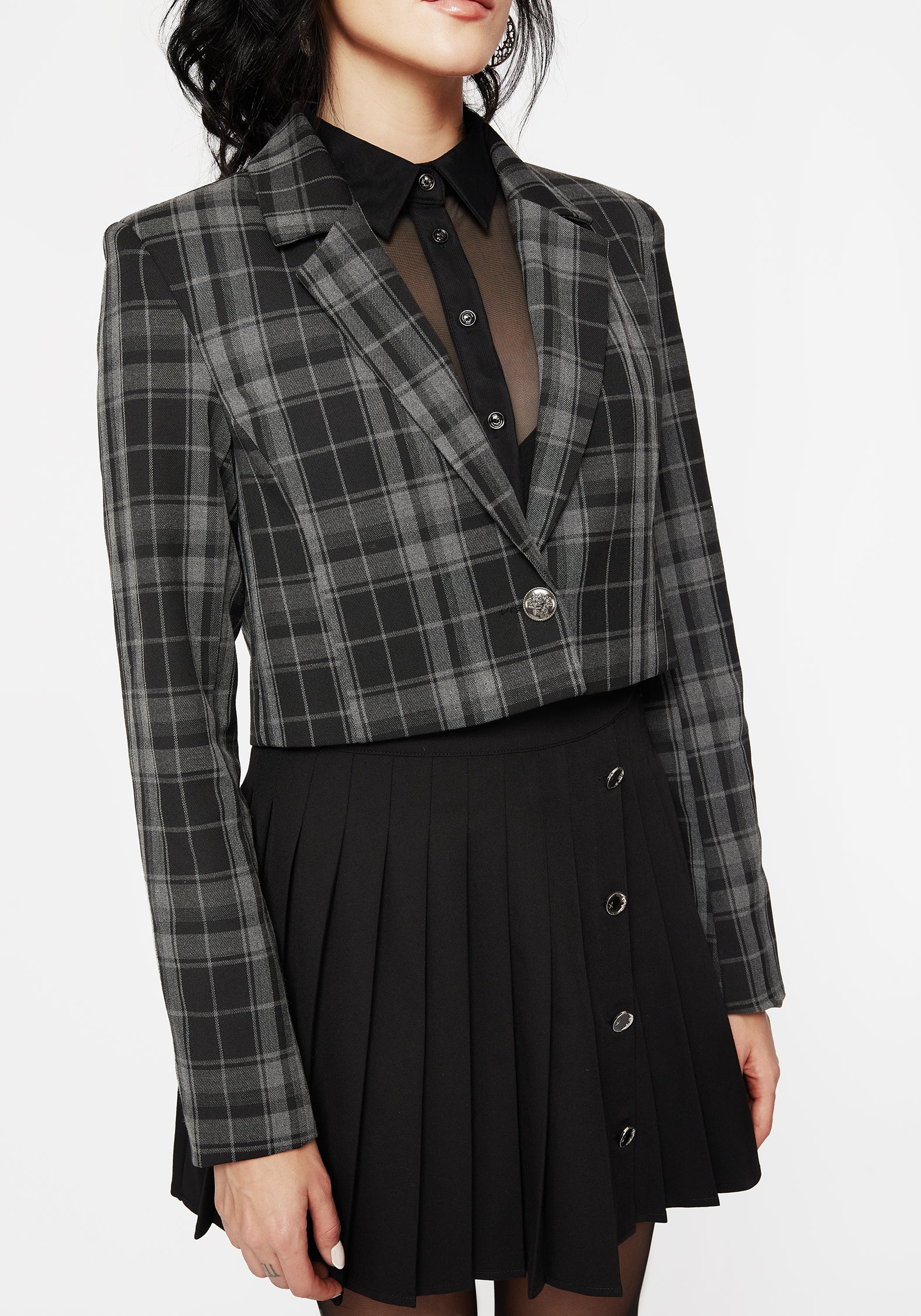 Checkmate Check Crop Blazer - Black | Disturbia - Shop Women's