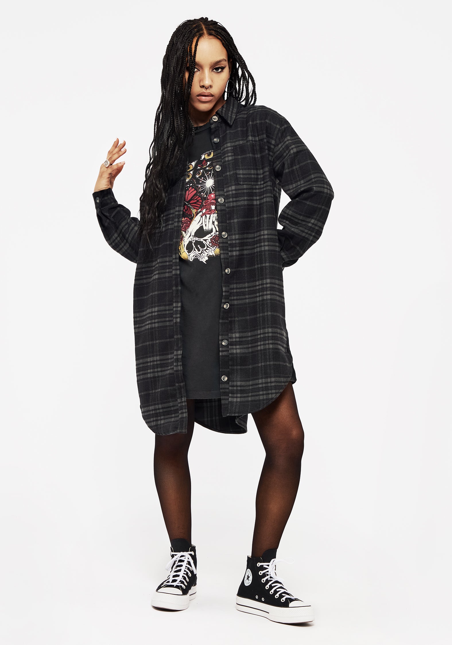 Reckless Check Longline Shirt | Disturbia - Shop Women's Gothic