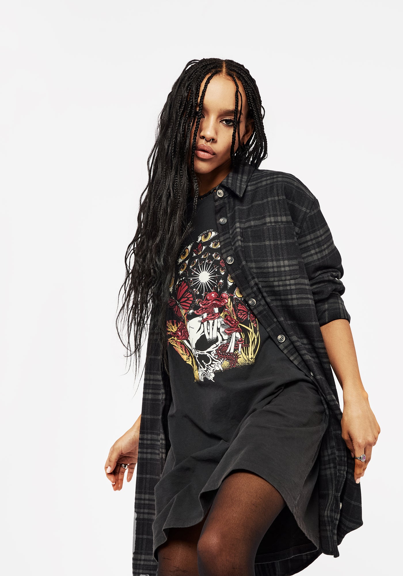 Reckless Check Longline Shirt | Disturbia - Shop Women's Gothic