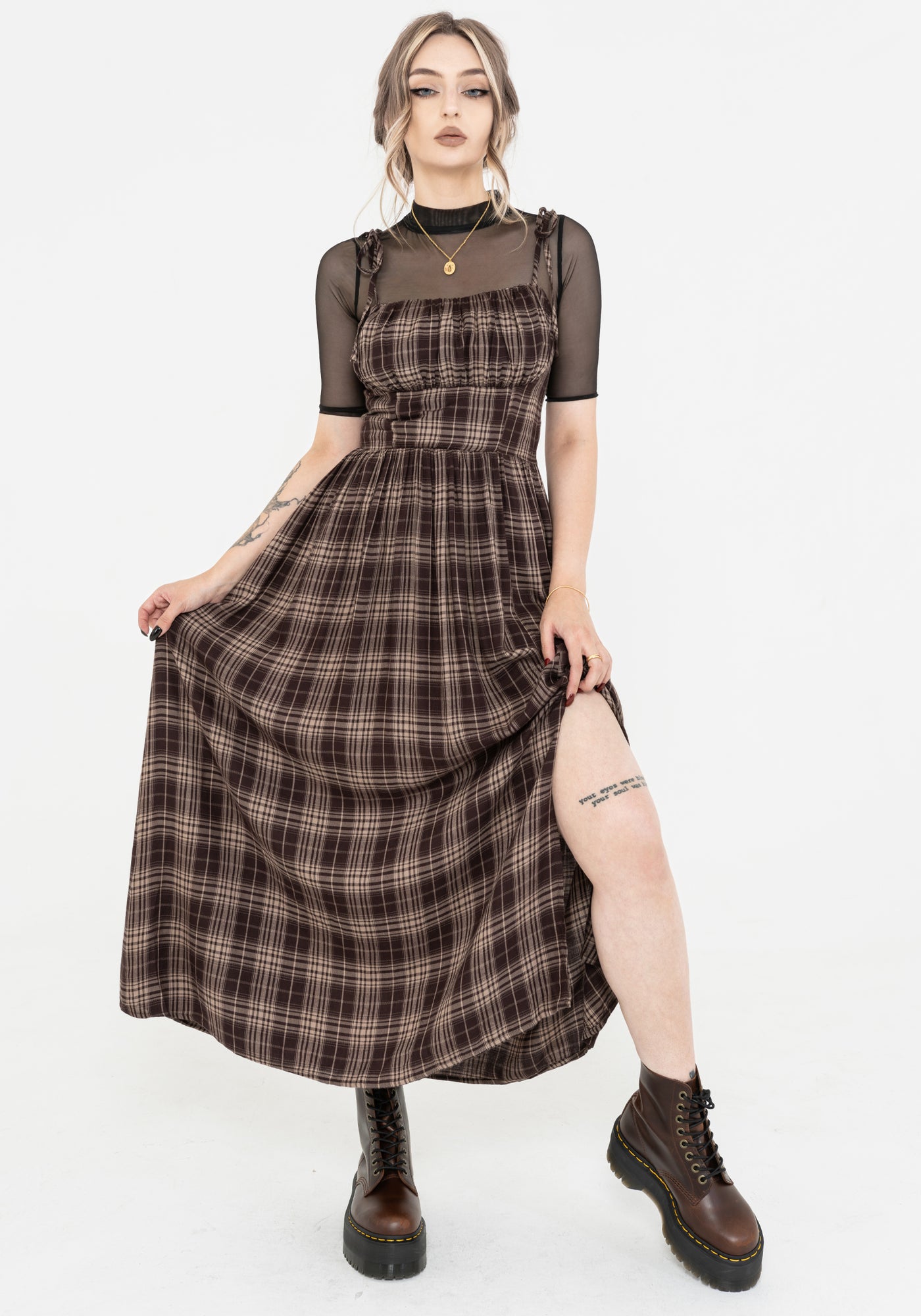 Adra Check Cami Tie Strap Midi Dress | Disturbia - Shop Women's