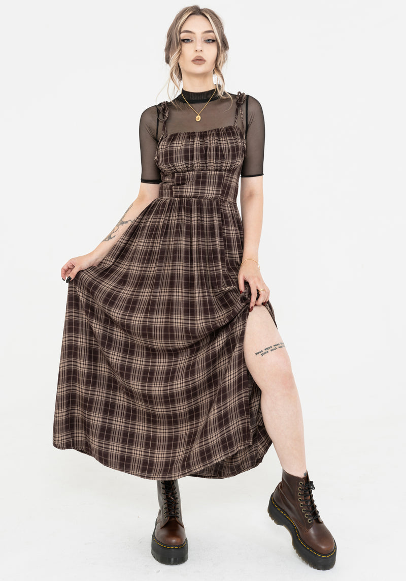 Adra Check Cami Tie Strap Midi Dress