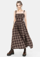 Adra Check Cami Tie Strap Midi Dress