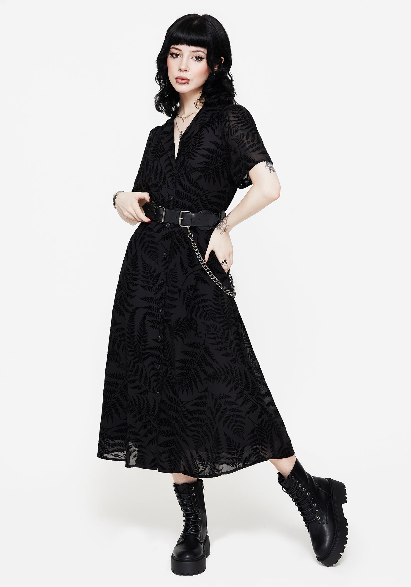 Lunafern Fern Printed Belted Midi Shirt Dress | Disturbia - Shop Women's  Gothic, Alternative & Dark Romantic Fashion, Accessories & Homeware