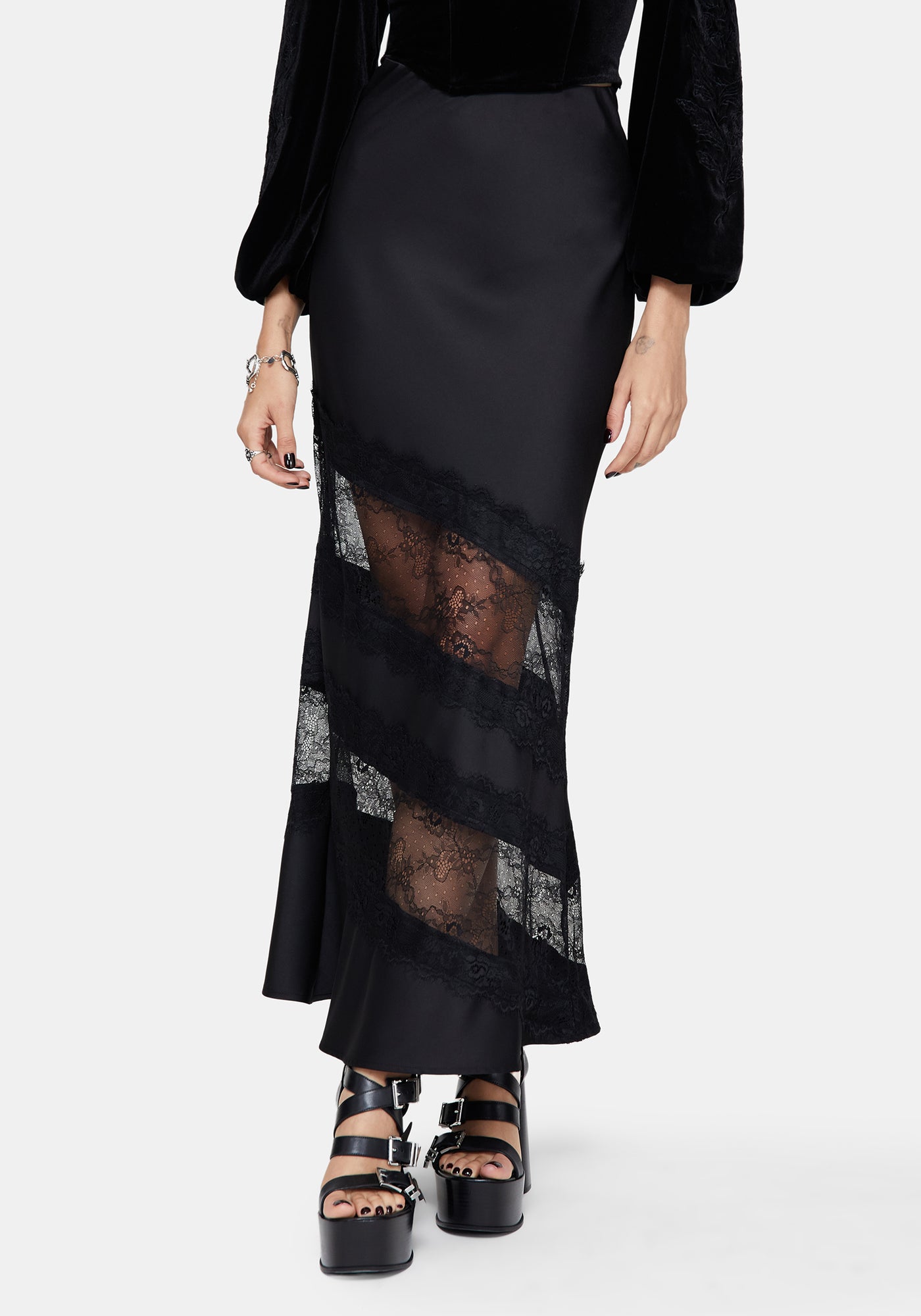 Onyx Lace Cut Out Maxi Skirt – Disturbia