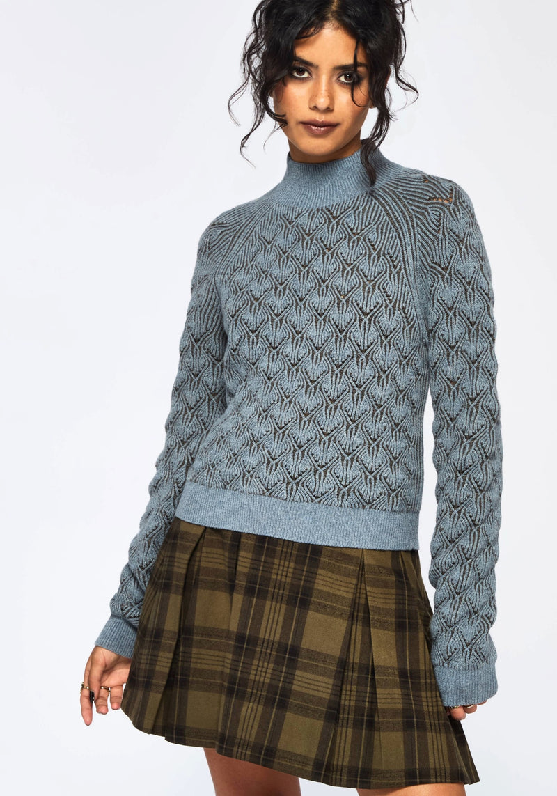 Edna Cotton Leaf Ribbed Funnel Neck Sweater