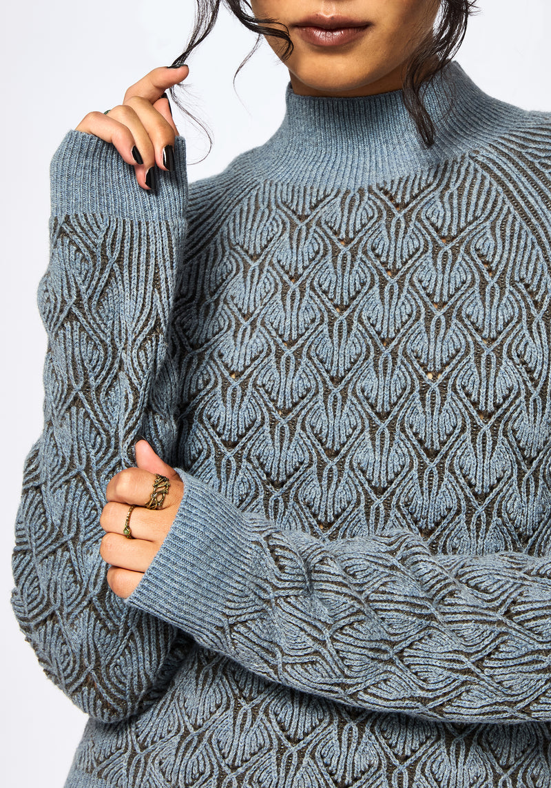 Edna Cotton Leaf Ribbed Funnel Neck Sweater