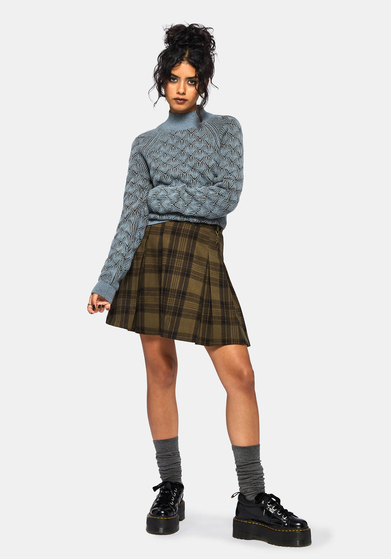 Edna Cotton Leaf Ribbed Funnel Neck Sweater