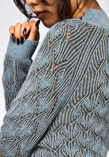 Edna Cotton Leaf Ribbed Funnel Neck Sweater