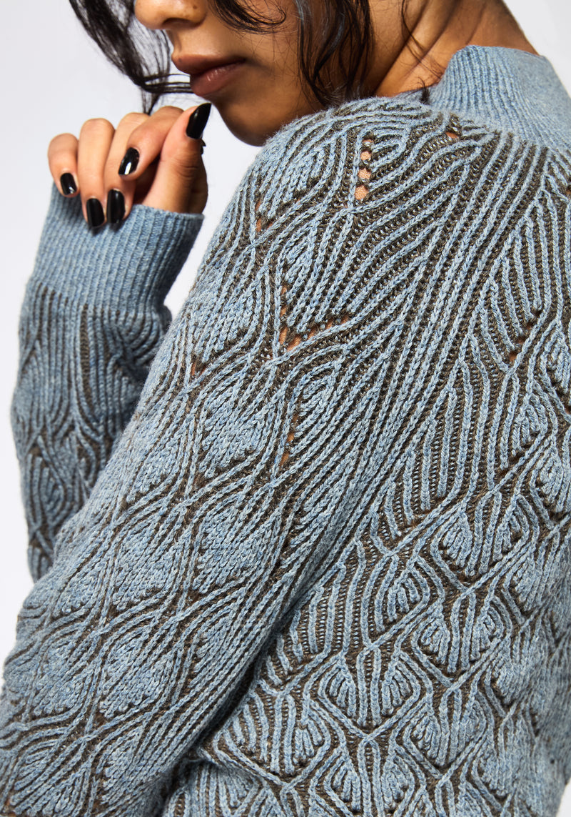 Edna Cotton Leaf Ribbed Funnel Neck Sweater