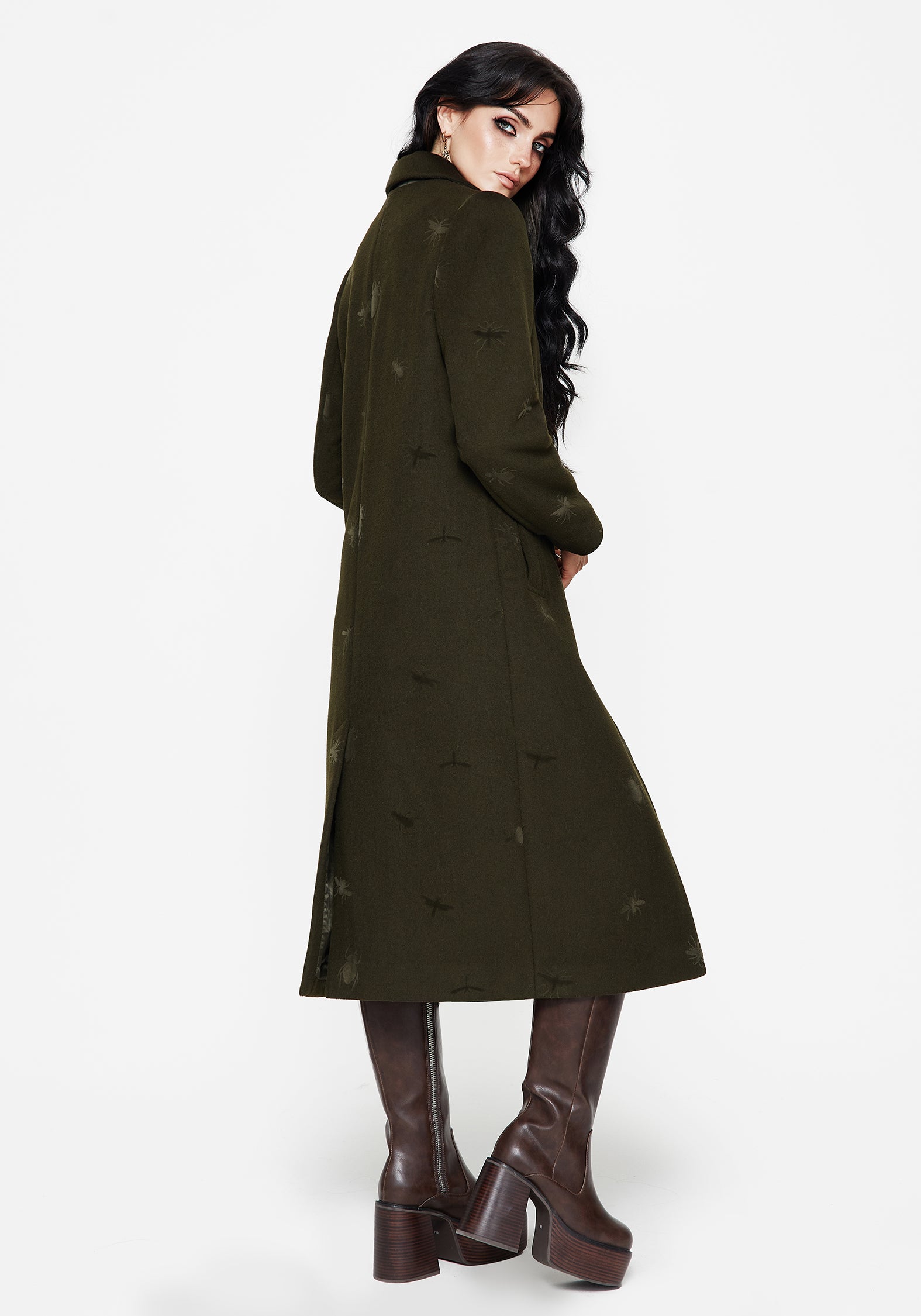 Evelyn Wool-Blend Bug Embossed Longline Coat – Disturbia