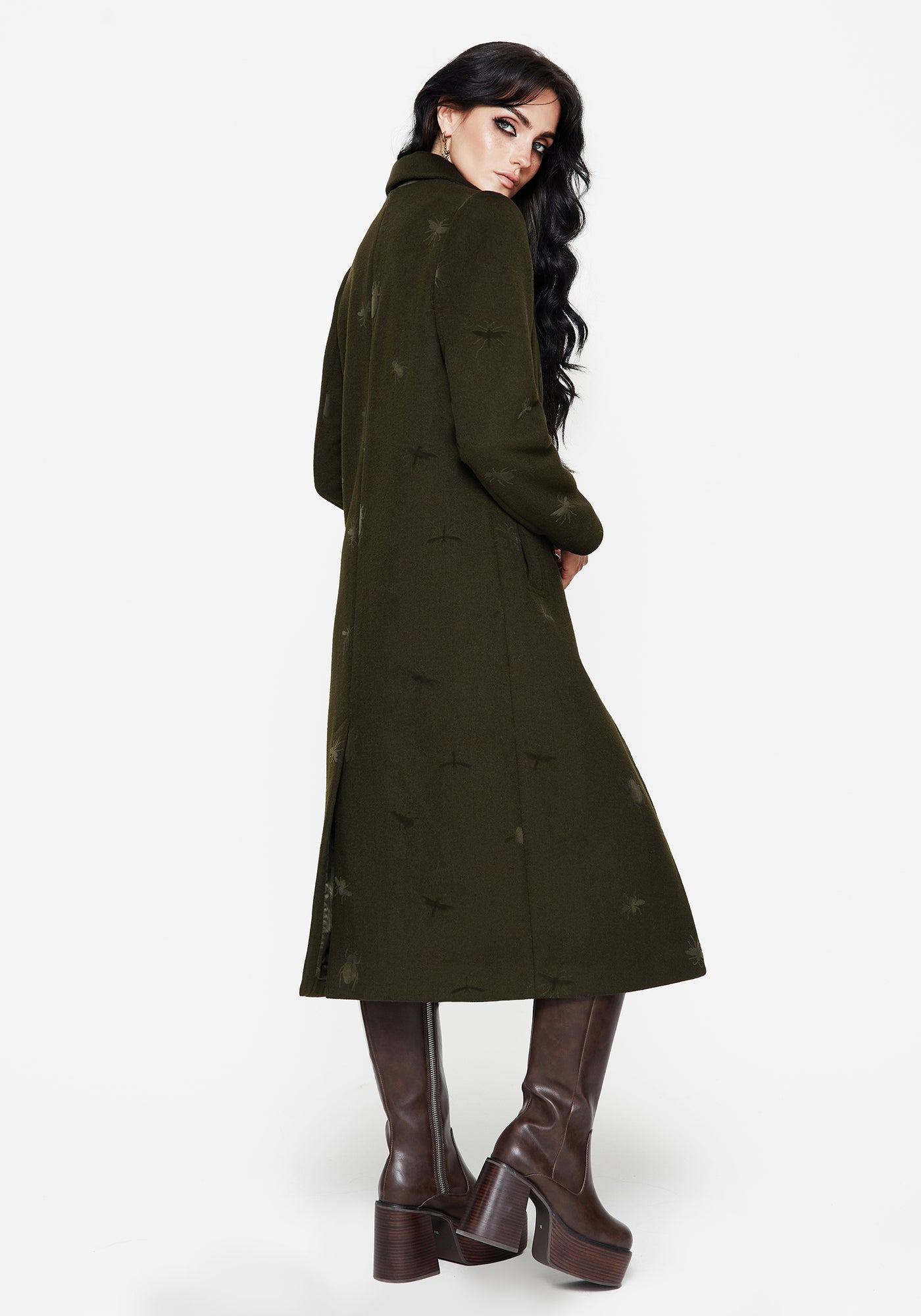 Evelyn Wool-Blend Bug Embossed Longline Coat – Disturbia