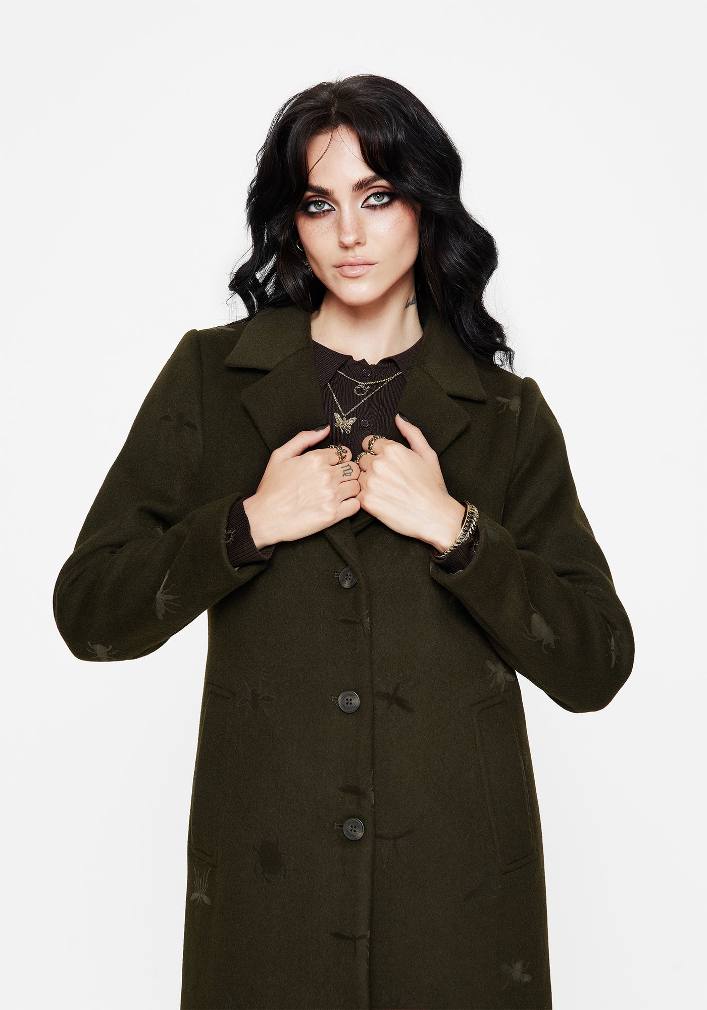 Evelyn Wool-Blend Bug Embossed Longline Coat – Disturbia