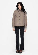 Cordelia Floral Frog Embroidered Pocket Front Shacket