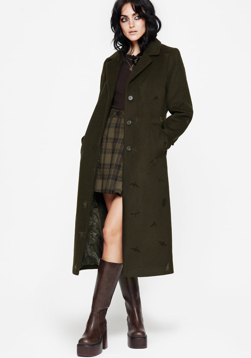 Evelyn Wool-Blend Bug Embossed Longline Coat