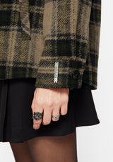 Trellis Hooded Pocket Check Shacket - Green